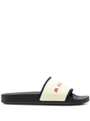 Marni Logo Flat Pool Sandals In Neutrals