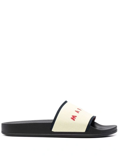 Marni Logo Flat Pool Sandals In White