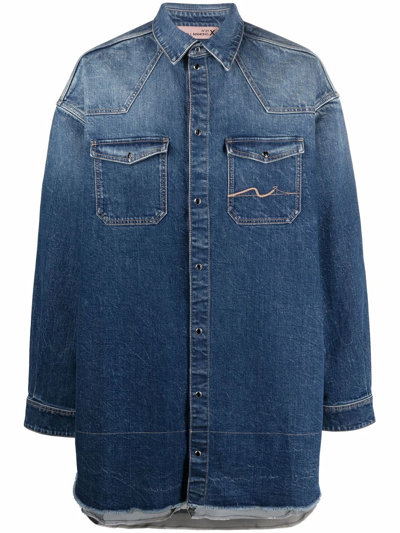7 For All Mankind Emea Oversized High-low Denim Shirt In Blue