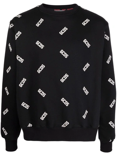 Gcds Sweatshirt With All Over Logo Print In Black