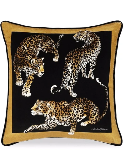 Dolce & Gabbana Leopard Print Cushion In Black