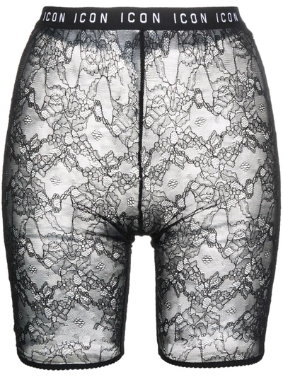 Dsquared2 Icon Waistband Fishnet Shorts In Black