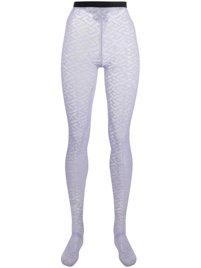 Versace La Greca-print Logo-waist Tights In 1l720 Lillac