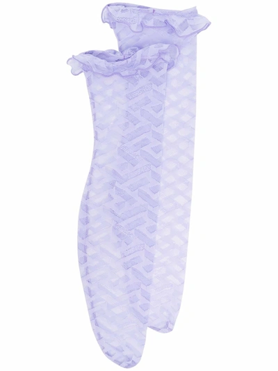Versace La Greca-print Sheer Socks In Purple