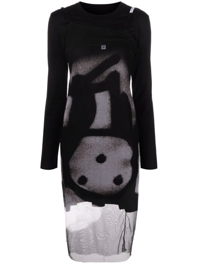Givenchy Layered Printed Tulle And Cotton-jersey Midi Dress In 001