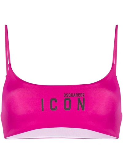Dsquared2 Logo Print Bikini Top In Pink