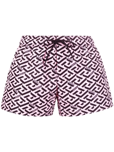 Versace La Greca Print Drawstring Shorts In Pink