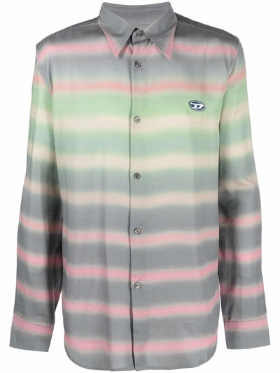 Diesel Striped Button-up Shirt In Green