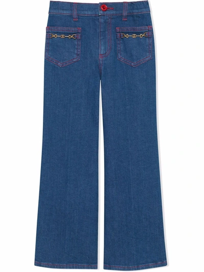 Gucci Kids' Horsebit-detail Straight Jeans In Blue