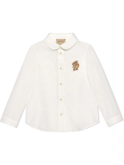 Gucci Kids' Gg Jacquard Cotton Shirt In White