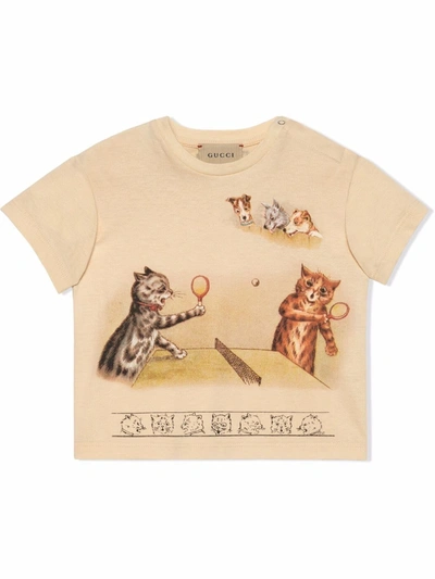 Gucci Baby Cotton Cat Print T-shirt In White