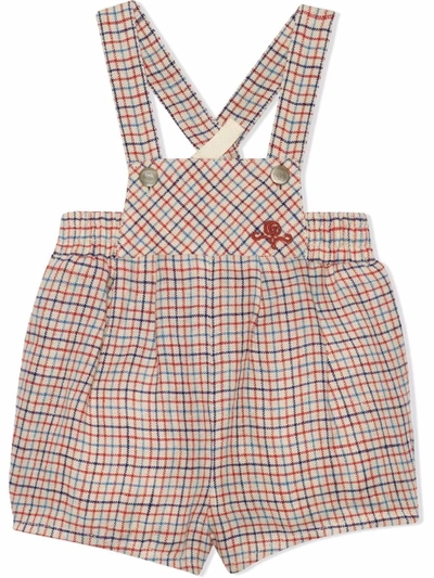 Gucci Babies' Check Linen Dungarees In Blue