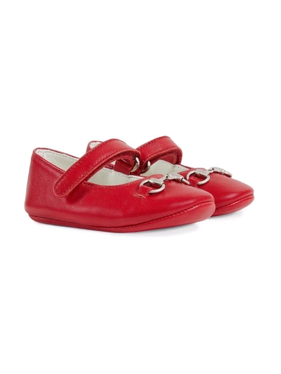 Gucci Babies' Aisha Horsebit-embellished Patent Leather Ballerina Flats 1-4 Years In Red