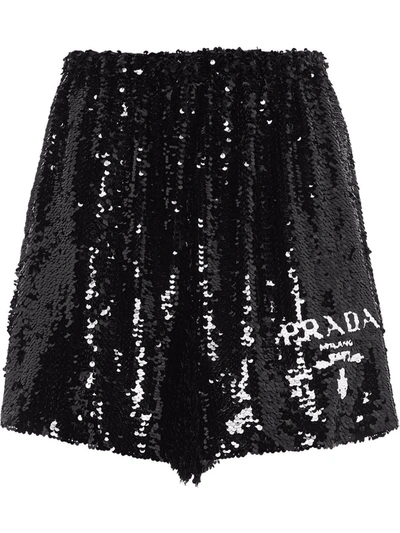 Prada Sequin Chiffon Shorts In Black