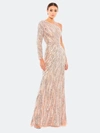 Mac Duggal Embellished One Sleeve Trumpet Gown In Rose Gold