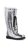 Off-white For Riding Marble Lace-up Rain Boots In Whiteblack