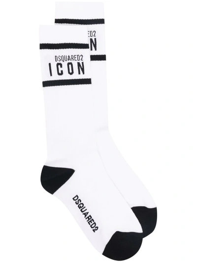 Dsquared2 Logo-detail Intarsia-knit Socks In White