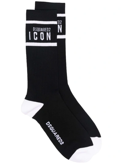 Dsquared2 Logo-detail Intarsia-knit Socks In Black