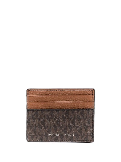 Michael Kors Monogram Leather Cardholder In Brown