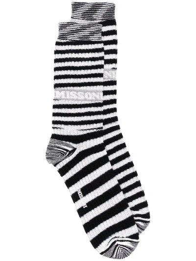 M Missoni Striped Ribbed-design Socks In Black