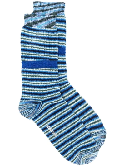 M Missoni Striped Intarsia-logo Socks In Blue