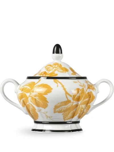 Gucci Herbarium Floral Porcelain Sugar Bowl In Sunset, Yellow