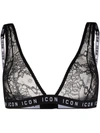 Dsquared2 D-squared2 Woman's Black Lace Bra With  Logo Print In Black