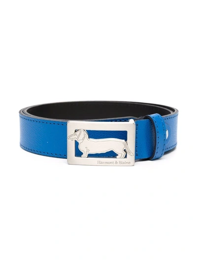 Harmont & Blaine Junior Kids' Logo-buckle Leather Belt In Blue