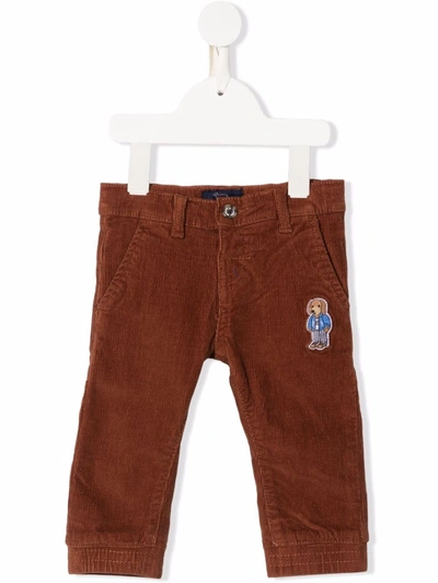 Harmont & Blaine Junior Kids' Logo-patch Corduroy Trousers In Brown