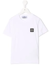 Stone Island Teen Logo-parch Cotton T-shirt In White