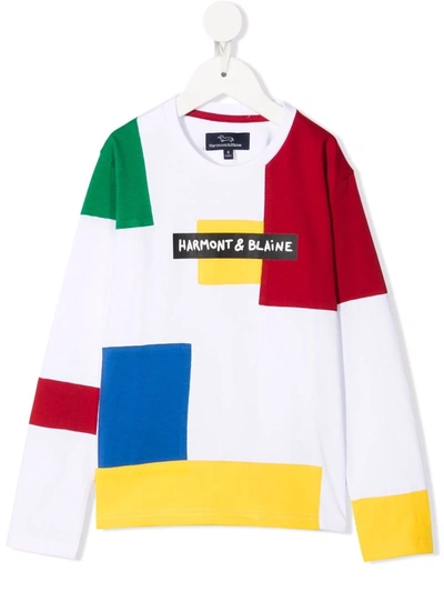 Harmont & Blaine Junior Colourblock Logo-print Sweatshirt In White