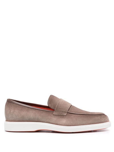 Santoni Men's Detroit Suede Rubber-sole Penny Loafers In Taupe