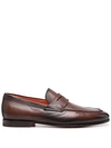 Santoni Man Loafers Brown Size 10.5 Leather In Brown