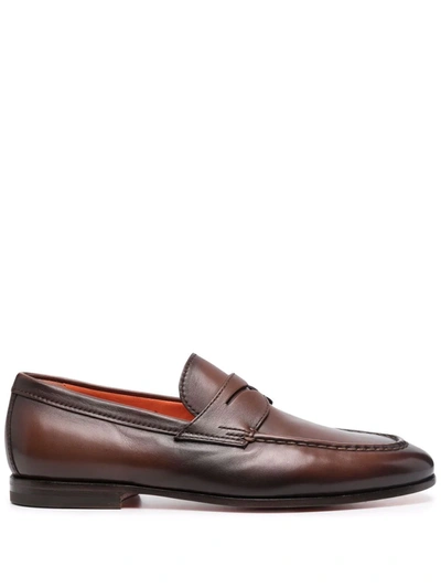 SANTONI LEATHER FLAT LOAFERS