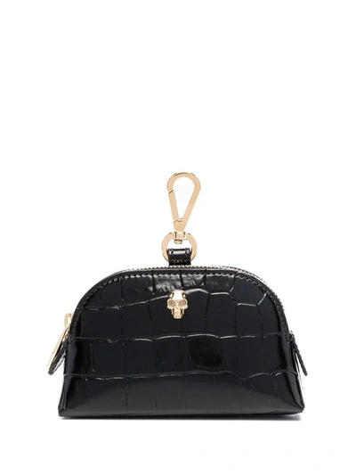 Alexander Mcqueen Crocodile-effect Zipped Wallet In Black