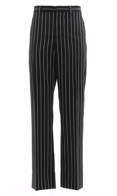 Burberry Black Stretch Wool Pinstriped Wide-leg Tailored Trousers, Brand Size 52 (waist Size 35.8'')