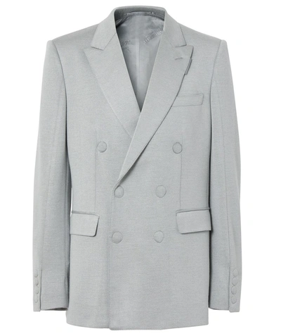 Burberry Cashmere Silk Jersey English Fit Double-breasted Blazer Jacket, Brand Size 50 (us Size 40) In Grey