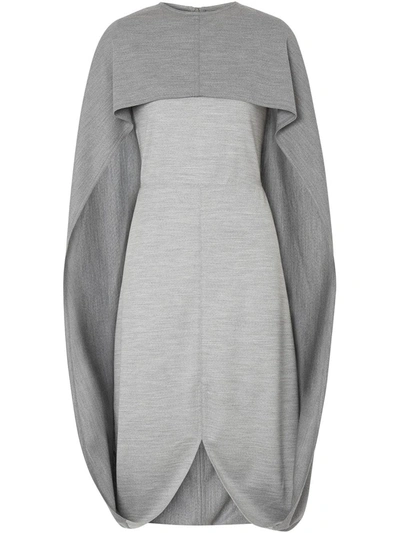Burberry Cloud Grey Wool-blend Cape Detail Dress, Brand Size 2 (us Size 0)