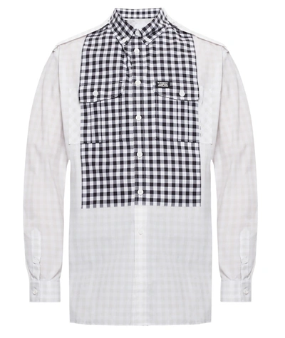 Burberry Gingham Cotton Poplin Contrast Bib Oversized Shirt, Size X-small In Grey