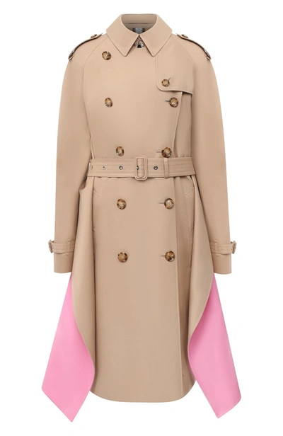 Burberry Soft Fawn Cotton Twill Contrast Cape Detail Double-breasted Trench Coat, Brand Size 8 (us Size 6) In N,a