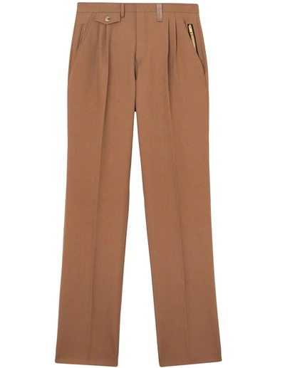 Burberry Dark Walnut Wool Twill Zip Detail Pleated Trousers, Brand Size 48 (waist Size 32.7'') In N,a