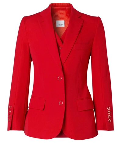 Burberry Ladies Waistcoat Panel Wool Tailored Jacket In Bright Red, Brand Size 4 (us Size 2)