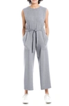 Max Studio French Terry Waist Tie Jumpsuit In Heather Charcoal