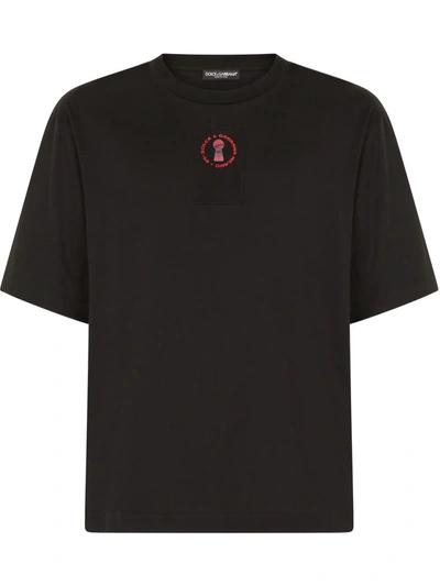Dolce & Gabbana Keyhole Logo Print T-shirt In Black
