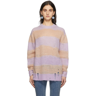 Acne Studios Ssense Exclusive Purple & Beige Kalia Block Stripe Sweater In Beige/lilac