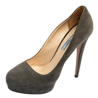 Pre-owned Prada Grey Suede Platform Pumps Size 40