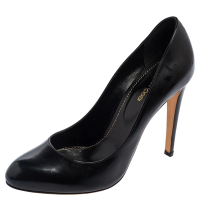 Pre-owned Sergio Rossi Black Leather Round Toe Pumps Size 39.5