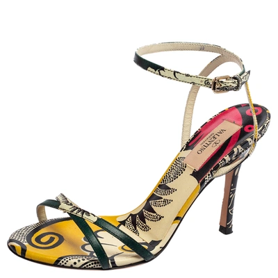 Pre-owned Valentino Garavani Multicolor Printed Leather Criss-cross Ankle-strap Sandals Size 36.5