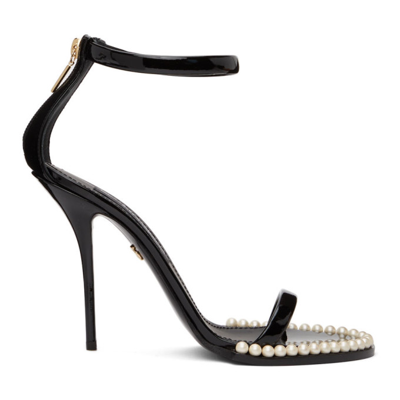 Dolce & Gabbana Keira Pearl-embellished Patent Leather Sandals In Black