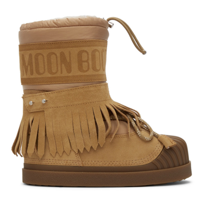 Moncler Genius + 8 Palm Angels + Moon Boot Adhara Suede, Shell And Rubber Snow Boots In Medium Beige